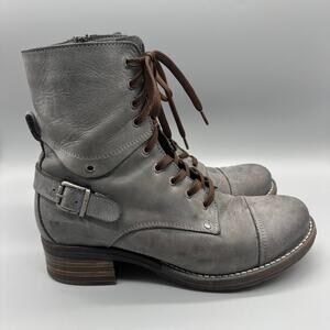 Taos Crave Lace Up Boots Steel Gray Combat Cap Toe Buckle Side Zip US 11 EU 42